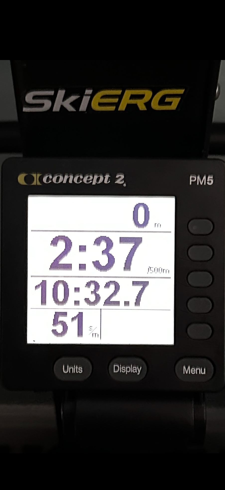 Ski Machine time for 2000m displaying 10 minutes and 32 seconds.