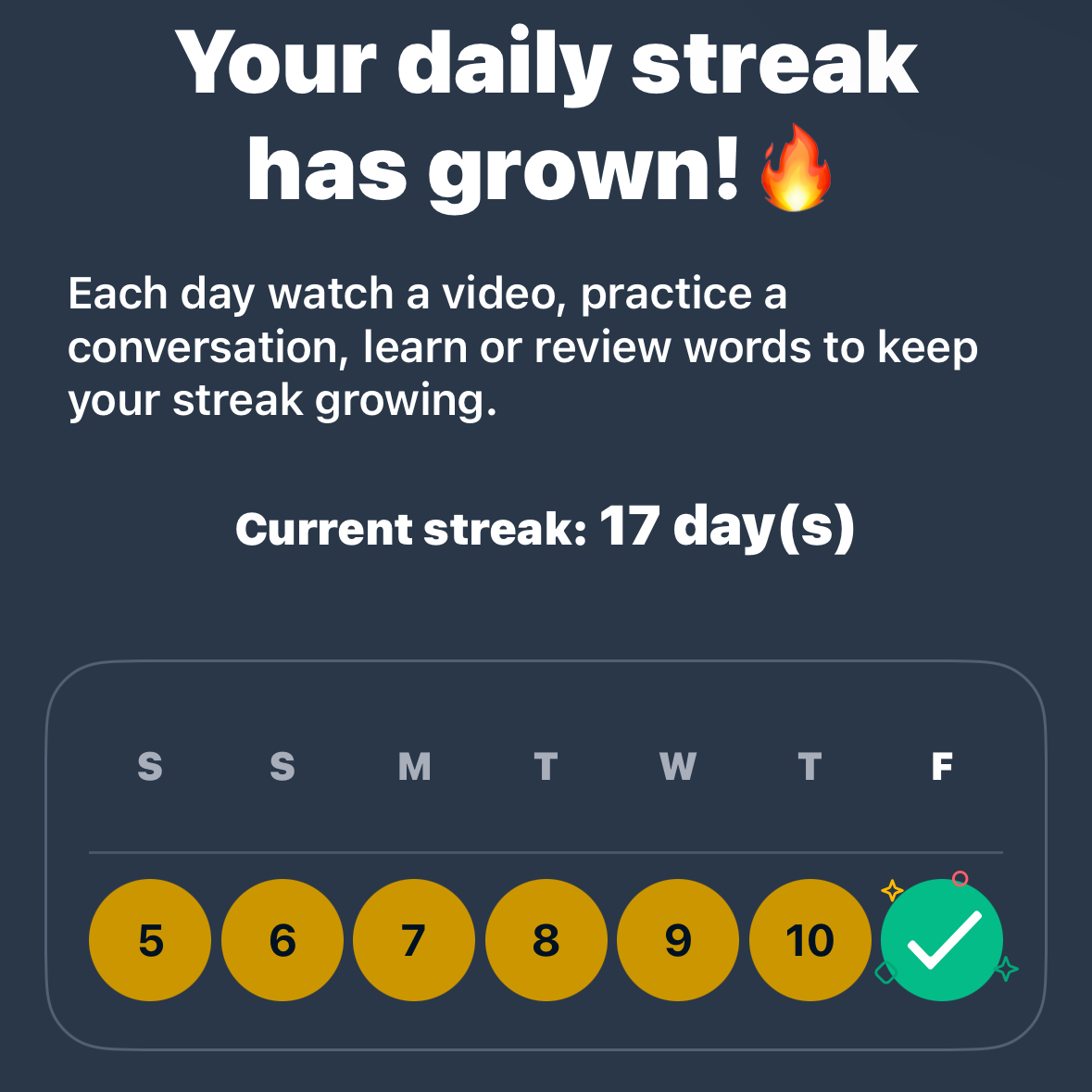 17 day streak for learning French.